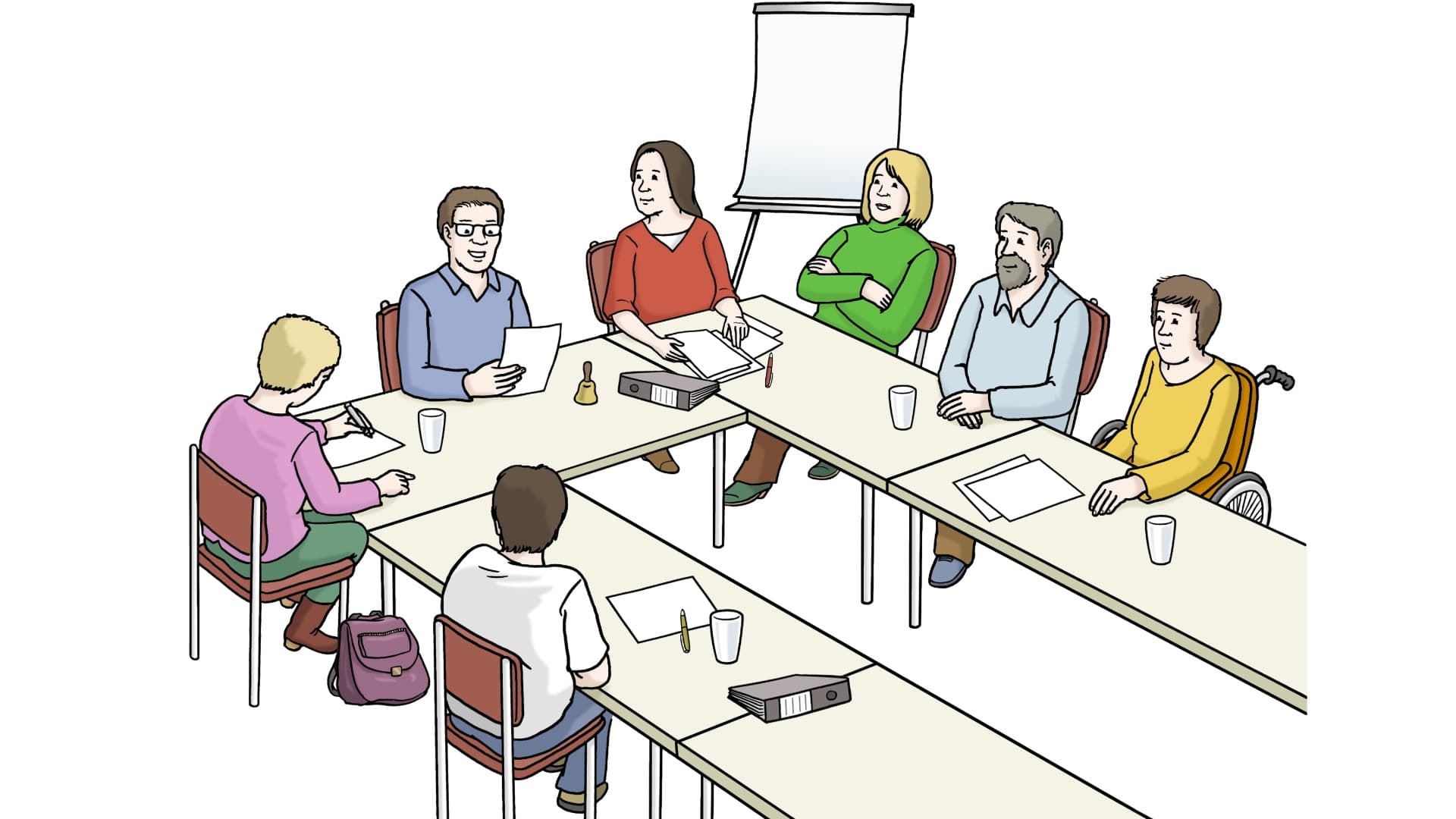 Menschen sitzen zusammen an einem Tisch